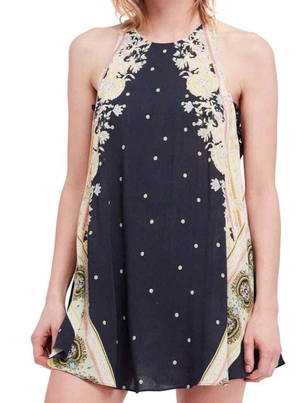 Intimately Free People Darjeeling Print Black Lace Mini Slip Dress Floral XS